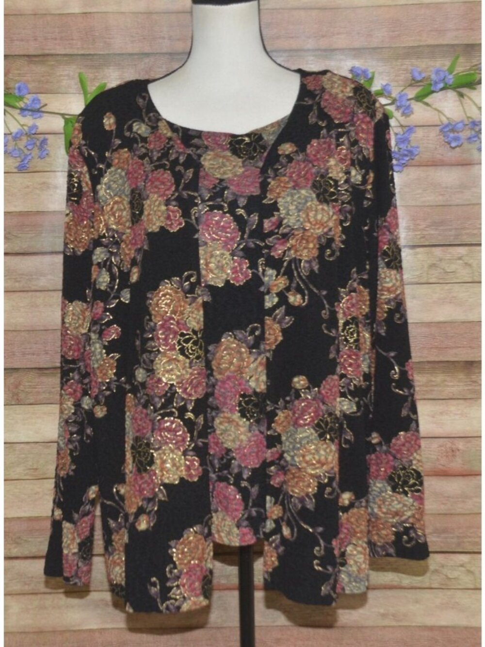 NWT VTG Anna Maxwell Plus Size 3X Twin Set Black Floral Tank & Matching Jacket